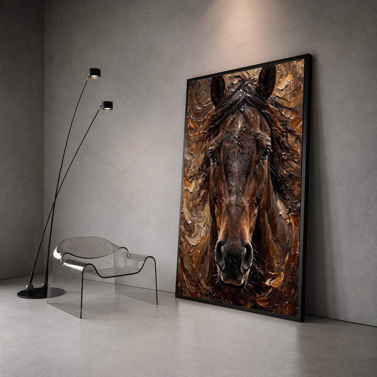 Majestic Horse Portrait Canvas Wall Art, Brown Equine Face Painting, Rustic Animal Decor, Nature Wildlife Canvas, Ready to Canvas Print Art