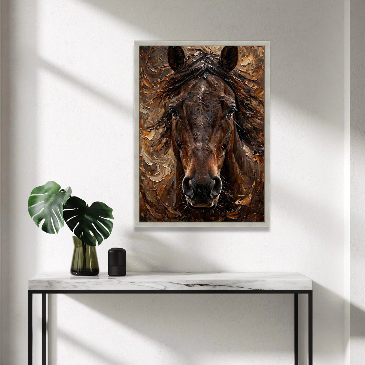Majestic Horse Portrait Canvas Wall Art, Brown Equine Face Painting, Rustic Animal Decor, Nature Wildlife Canvas, Ready to Canvas Print Art