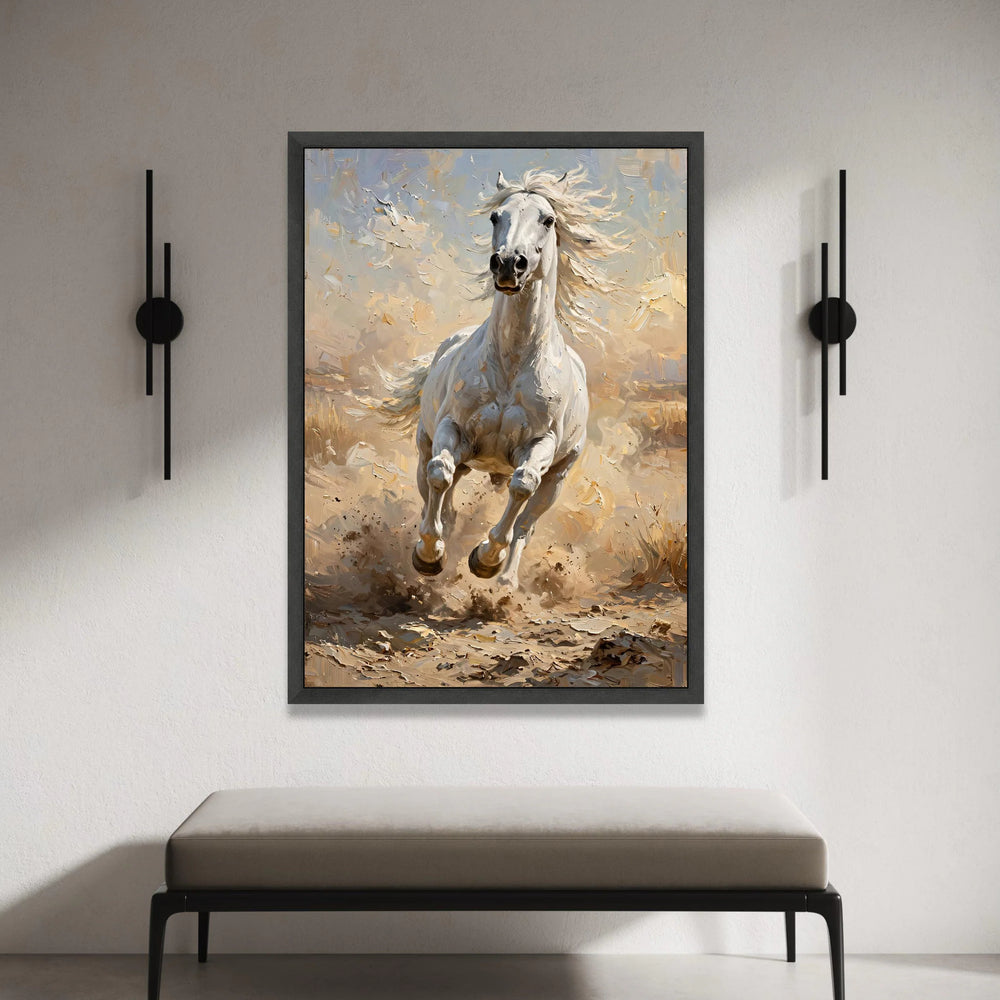 Majestic White Horse Running Canvas, Dynamic Animal Wall Art, Equestrian Home Decoration, Nature Canvas Print, Ready to Canvas Print Art