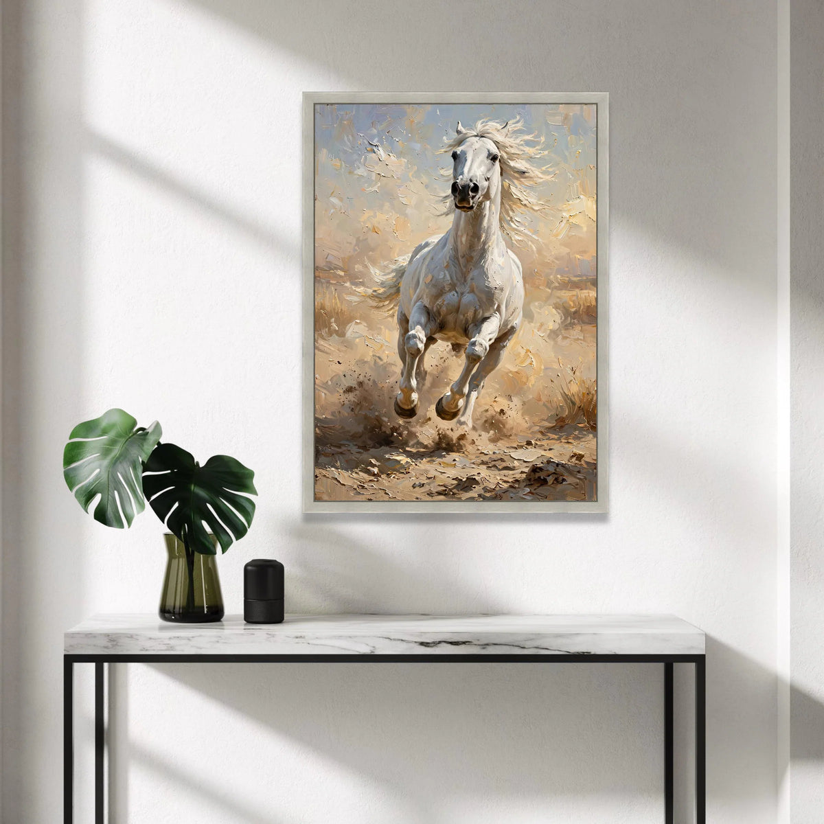 Majestic White Horse Running Canvas, Dynamic Animal Wall Art, Equestrian Home Decoration, Nature Canvas Print, Ready to Canvas Print Art