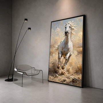 Majestic White Horse Running Canvas, Dynamic Animal Wall Art, Equestrian Home Decoration, Nature Canvas Print, Ready to Canvas Print Art
