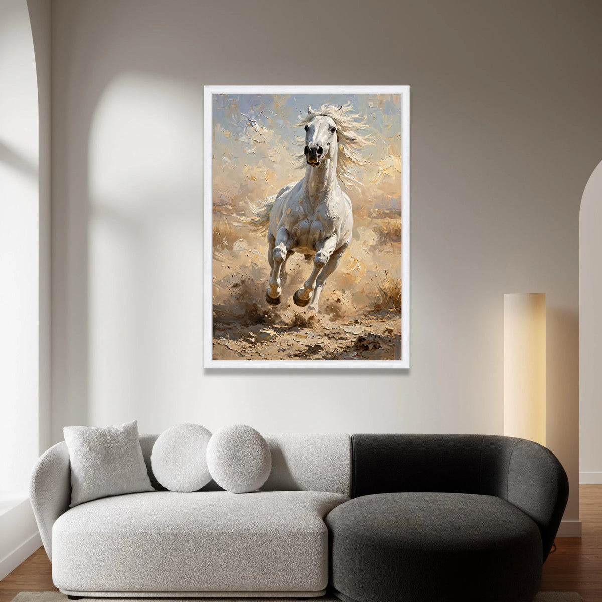 Majestic White Horse Running Canvas, Dynamic Animal Wall Art, Equestrian Home Decoration, Nature Canvas Print, Ready to Canvas Print Art