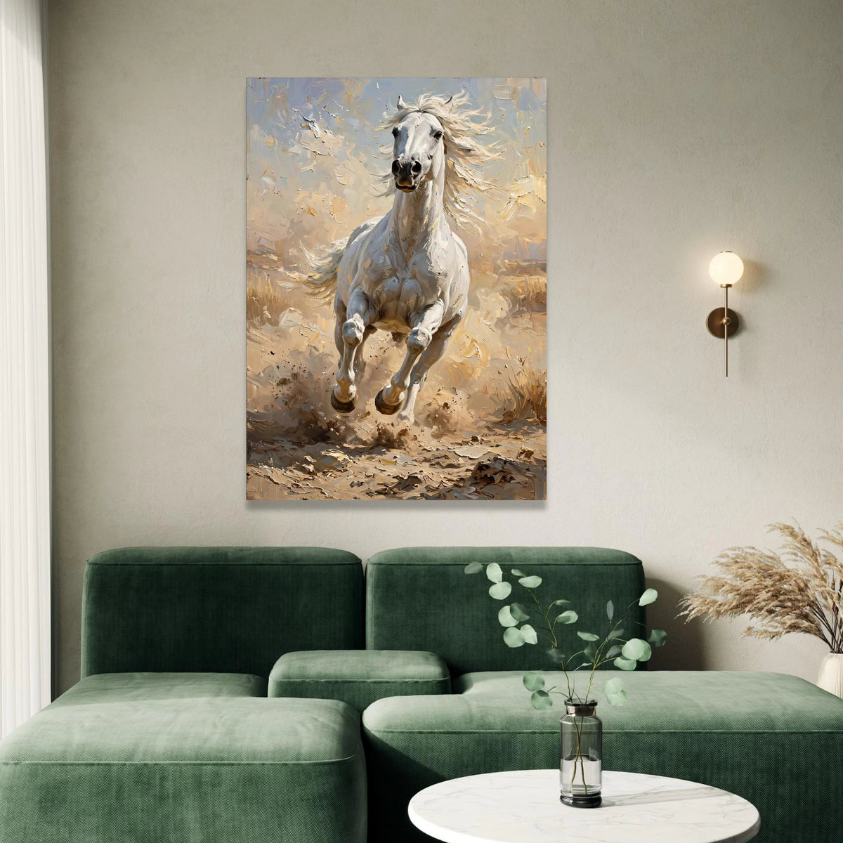 Majestic White Horse Running Canvas, Dynamic Animal Wall Art, Equestrian Home Decoration, Nature Canvas Print, Ready to Canvas Print Art