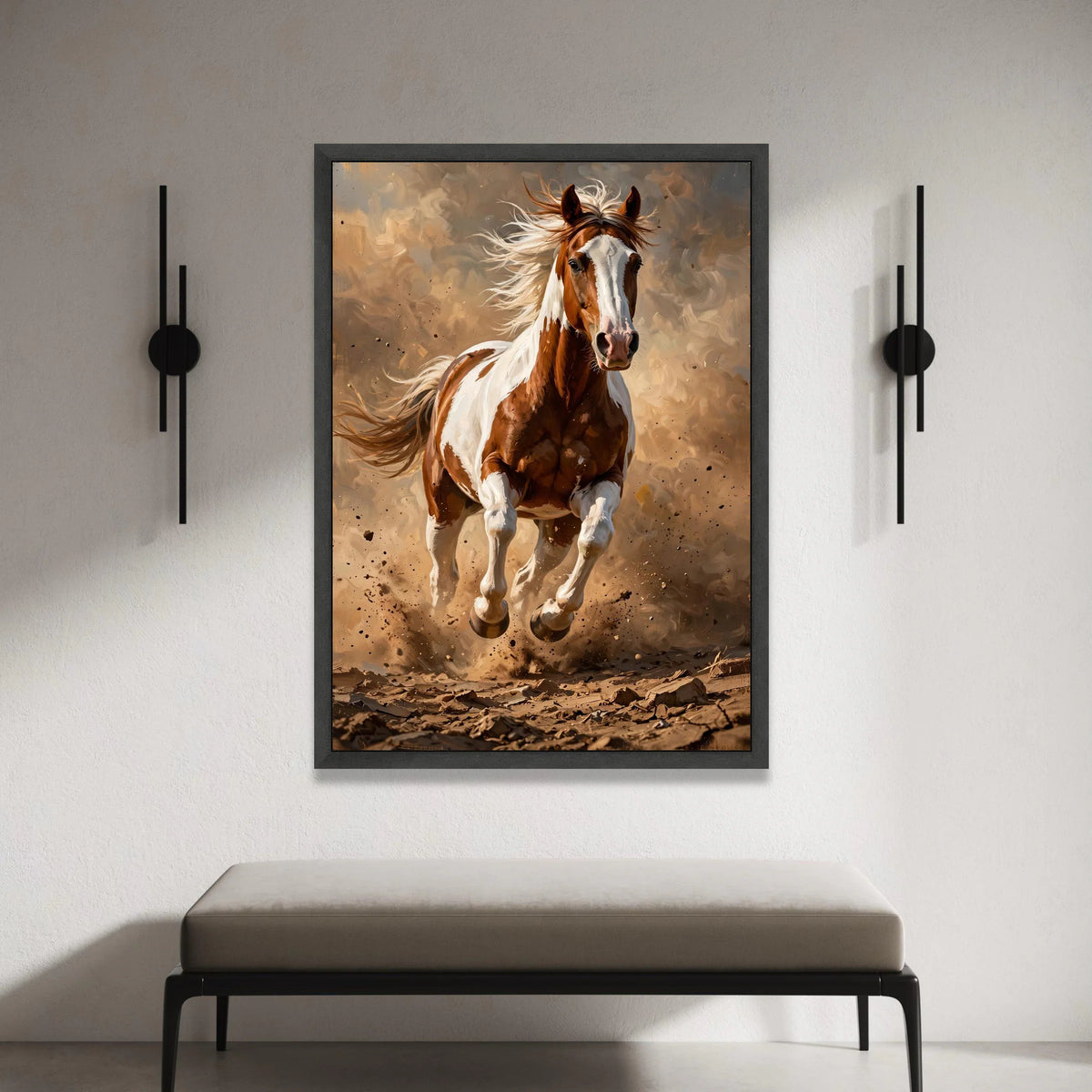 Running Paint Horse Canvas, Energetic Animal Wall Art, Wild Mustang Home Decor, Dynamic Equestrian Canvas, Ready to Hang Canvas Print Art