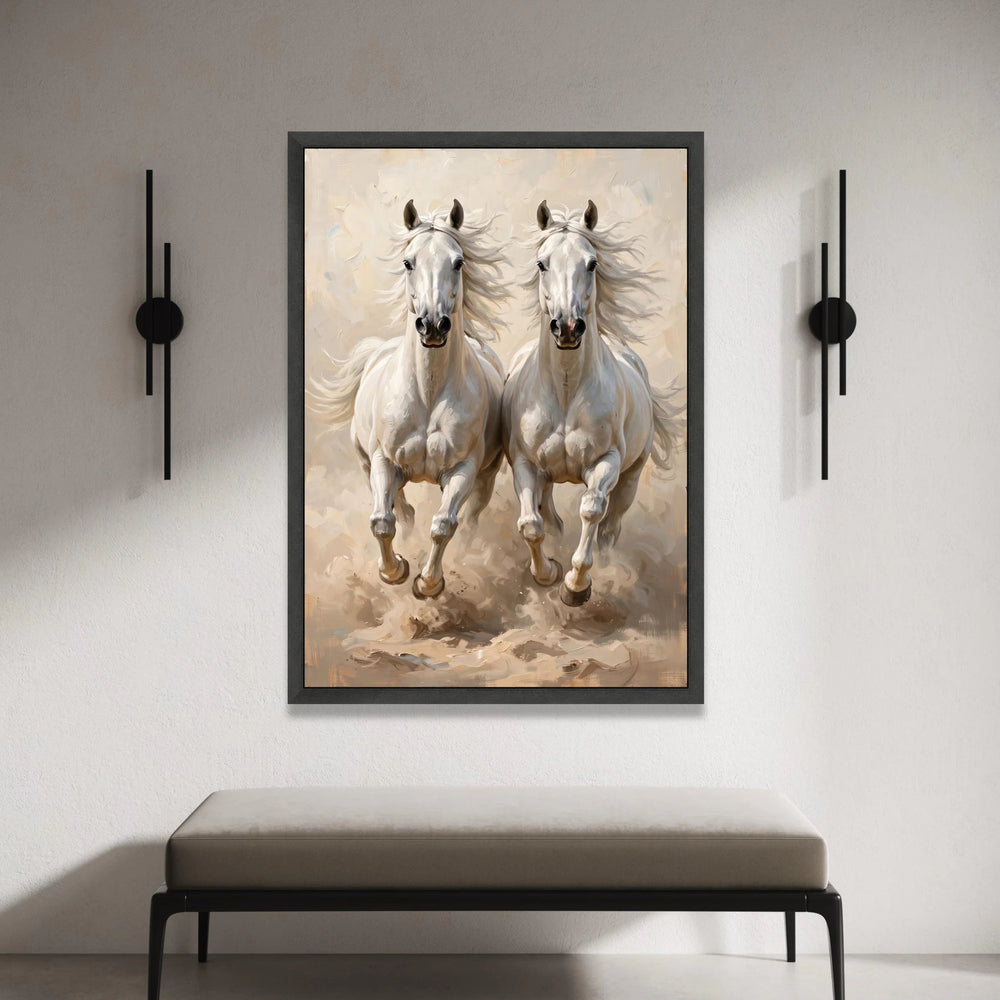Majestic White Horses Running Canvas, Dynamic Animal Wall Art, Equestrian Home Decor, Nature Canvas, Ready to Hang Design Canvas Print Art