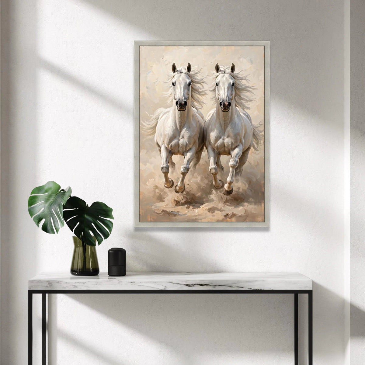 Majestic White Horses Running Canvas, Dynamic Animal Wall Art, Equestrian Home Decor, Nature Canvas, Ready to Hang Design Canvas Print Art