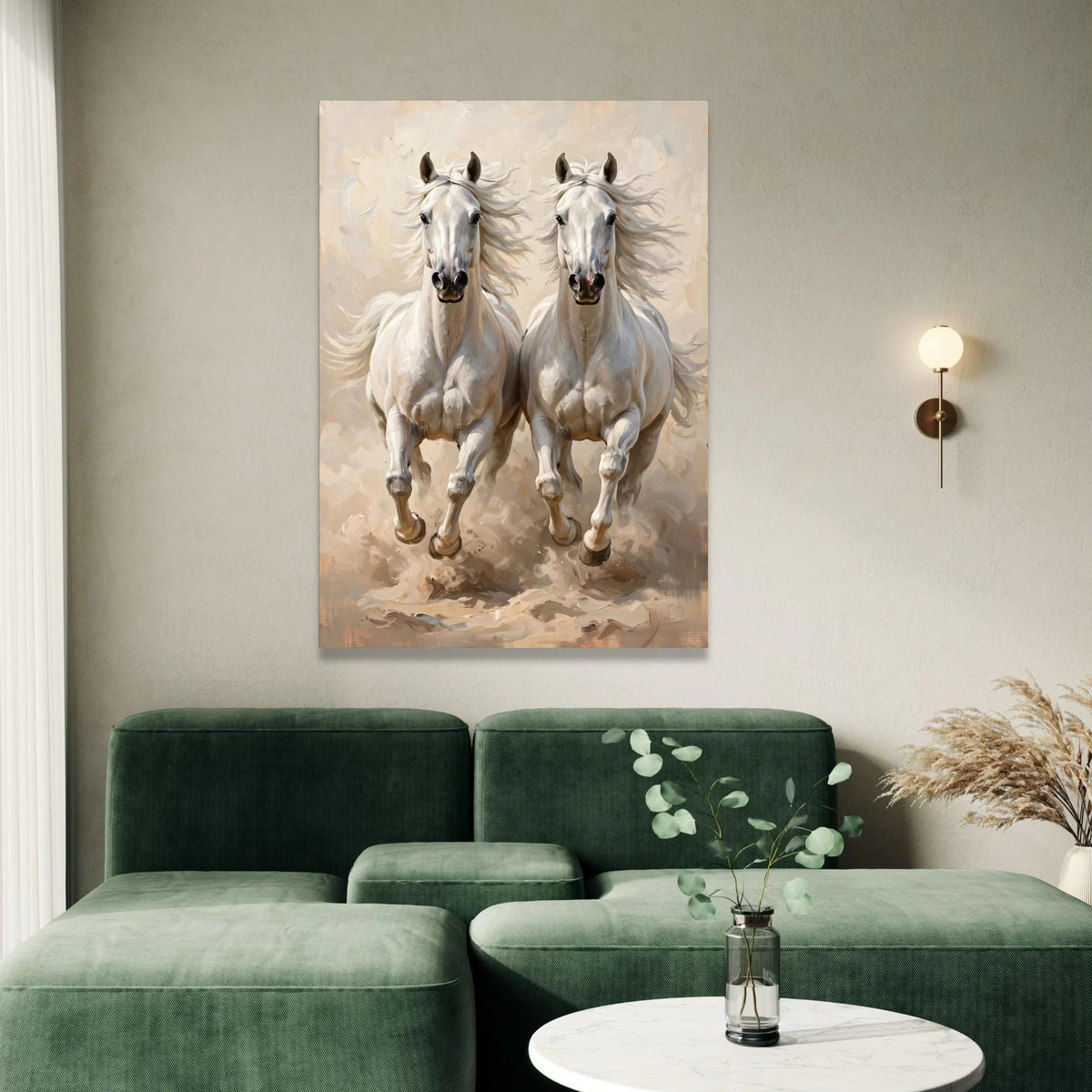 Majestic White Horses Running Canvas, Dynamic Animal Wall Art, Equestrian Home Decor, Nature Canvas, Ready to Hang Design Canvas Print Art