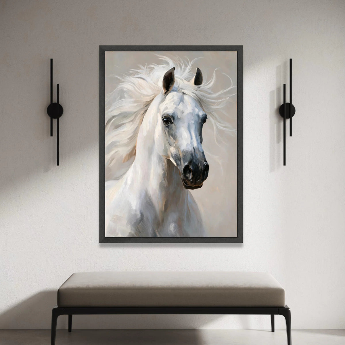 Majestic White Horse Portrait Canvas, Elegant Animal Wall Art, Equestrian Home Decor, Beautiful Horse Face Canvas, Ready to Canvas Print Art