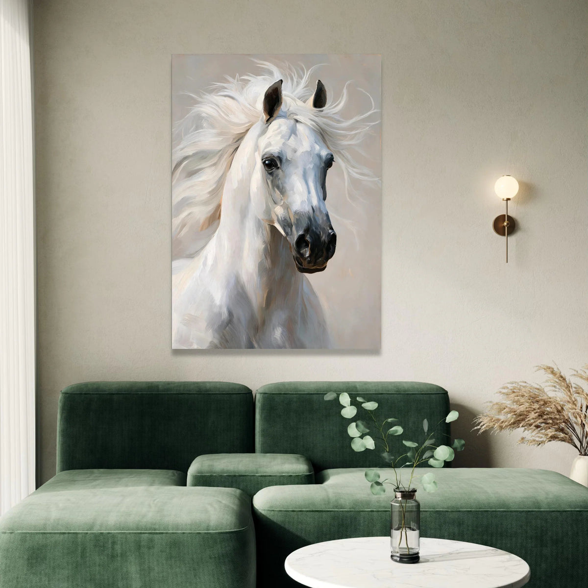 Majestic White Horse Portrait Canvas, Elegant Animal Wall Art, Equestrian Home Decor, Beautiful Horse Face Canvas, Ready to Canvas Print Art