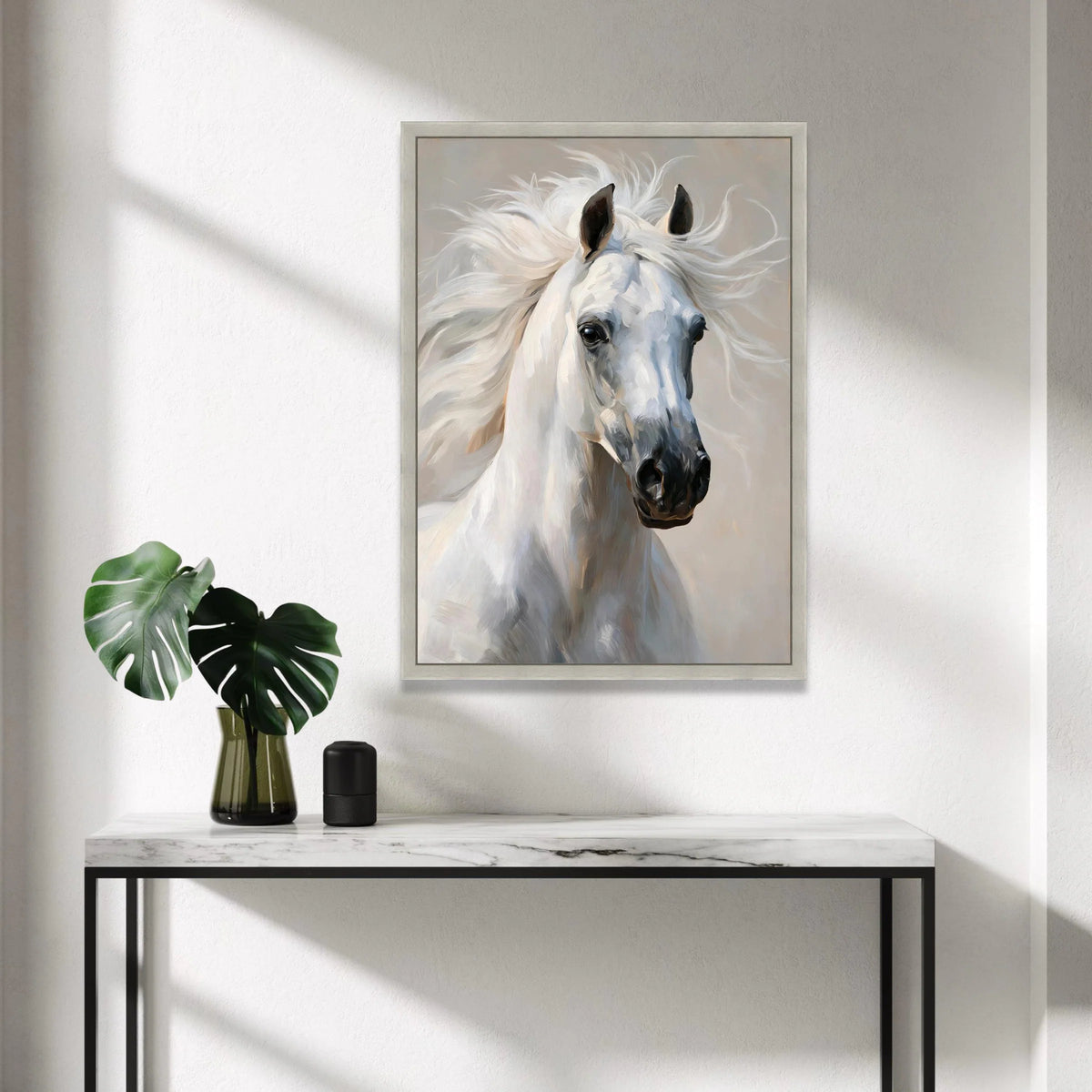 Majestic White Horse Portrait Canvas, Elegant Animal Wall Art, Equestrian Home Decor, Beautiful Horse Face Canvas, Ready to Canvas Print Art