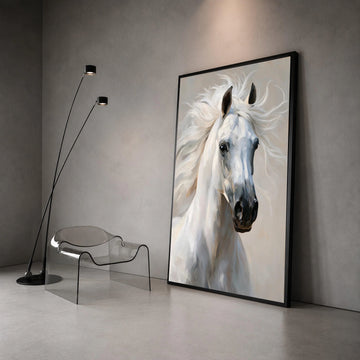 Majestic White Horse Portrait Canvas, Elegant Animal Wall Art, Equestrian Home Decor, Beautiful Horse Face Canvas, Ready to Canvas Print Art