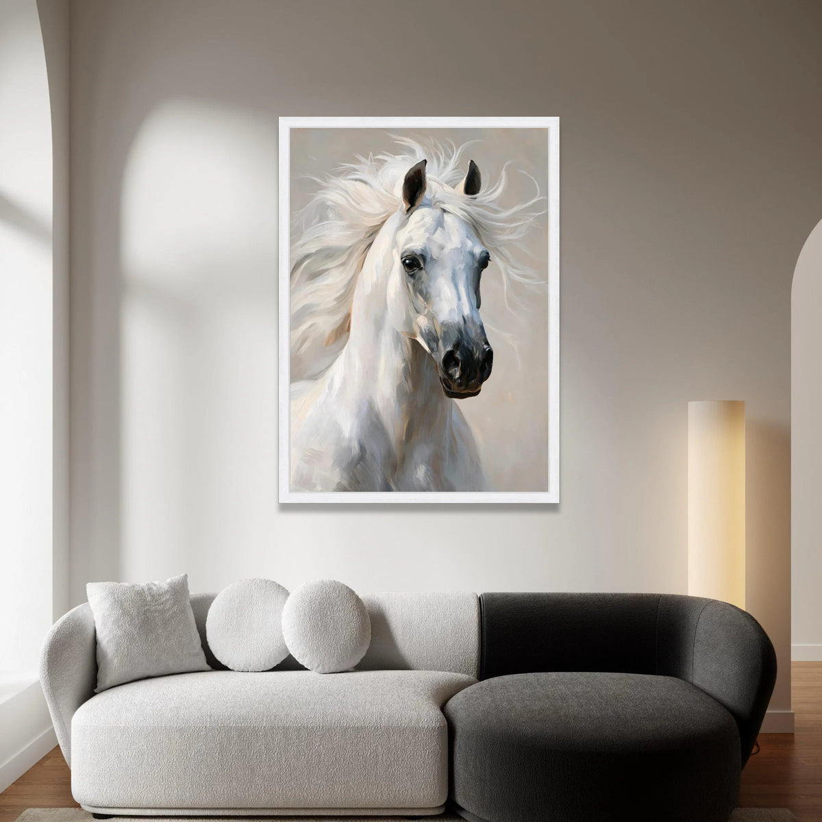 Majestic White Horse Portrait Canvas, Elegant Animal Wall Art, Equestrian Home Decor, Beautiful Horse Face Canvas, Ready to Canvas Print Art