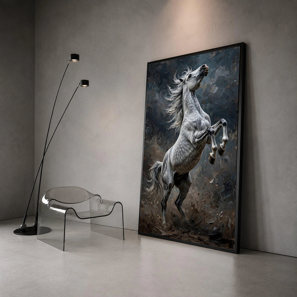 Majestic White Horse Rearing Canvas, Powerful Equine Wall Art, Dynamic Animal Print, Elegant Horse Home Decor, Ready to Canvas Print Art