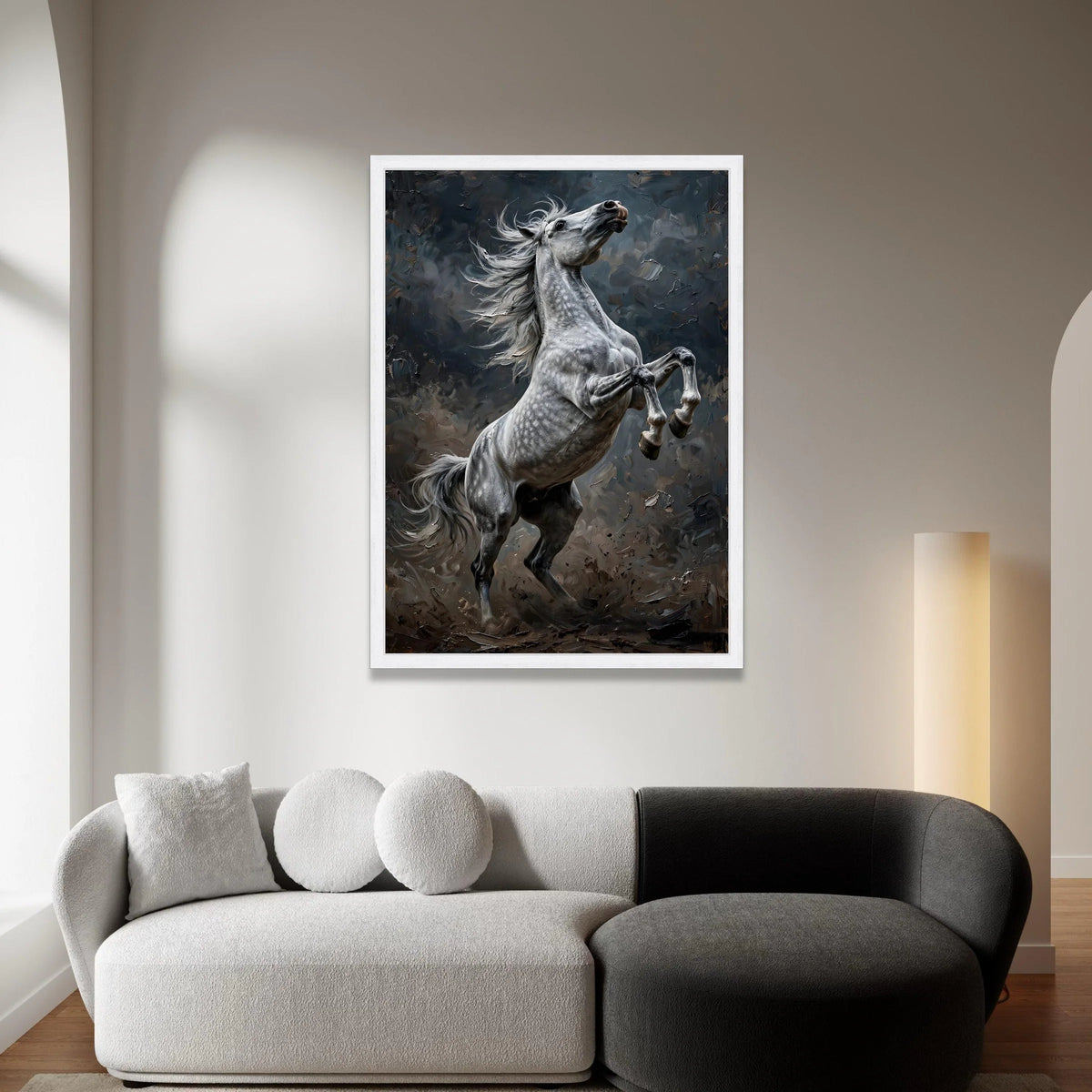 Majestic White Horse Rearing Canvas, Powerful Equine Wall Art, Dynamic Animal Print, Elegant Horse Home Decor, Ready to Canvas Print Art