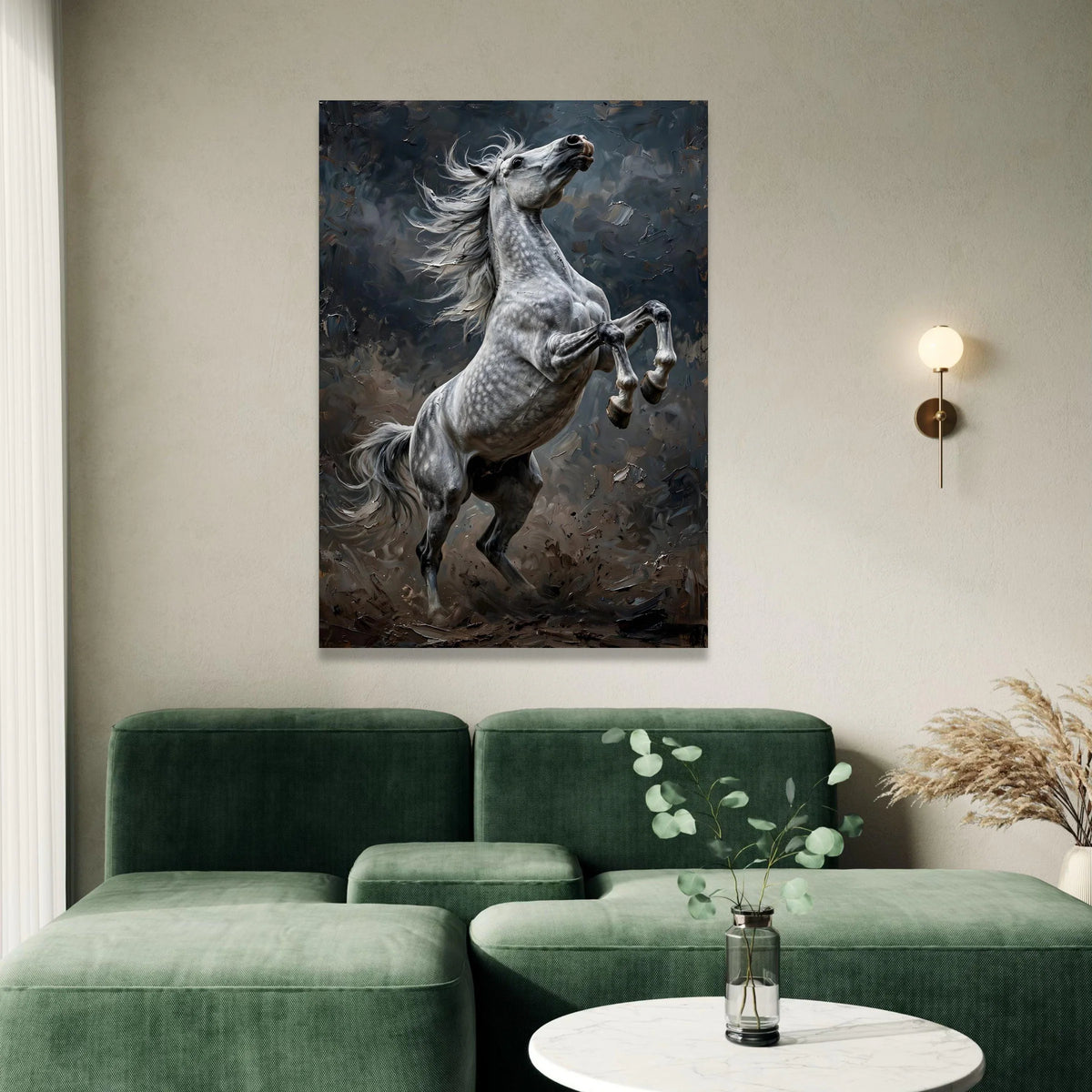 Majestic White Horse Rearing Canvas, Powerful Equine Wall Art, Dynamic Animal Print, Elegant Horse Home Decor, Ready to Canvas Print Art