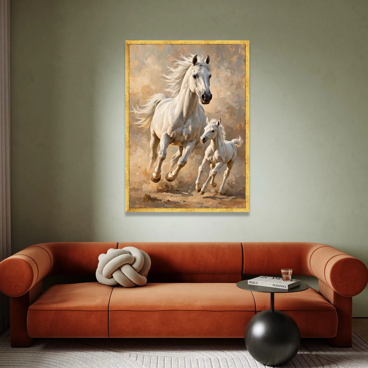 Majestic White Horses Running Canvas, Mother and Foal Wall Art, Equine Animal Painting, Rustic Nature Home Decor, Ready to Canvas Print Art