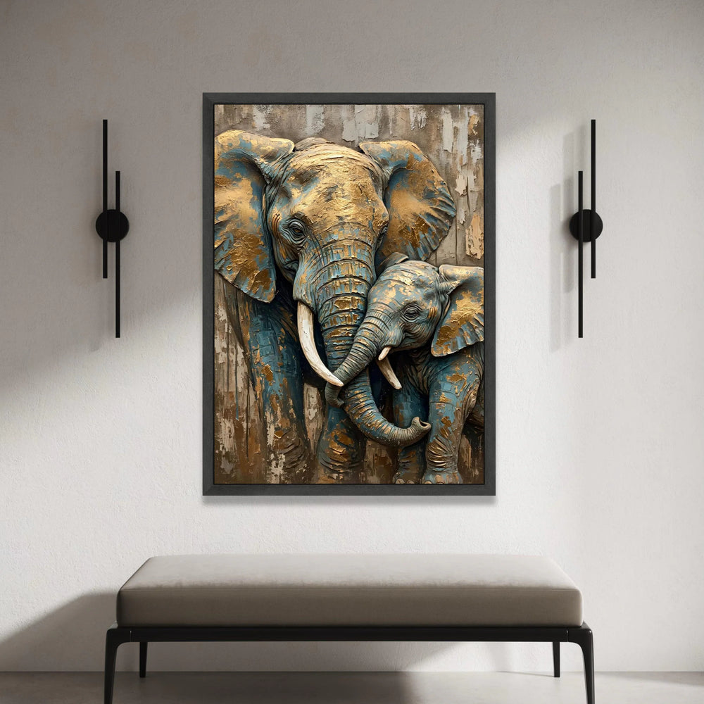 Elephant Family Portrait Canvas, Wildlife Wall Art, Rustic Animal Canvas, Elephant Nursery Decor, African Animal Canvas Canvas Print Art