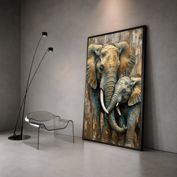 Elephant Family Portrait Canvas, Wildlife Wall Art, Rustic Animal Canvas, Elephant Nursery Decor, African Animal Canvas Canvas Print Art
