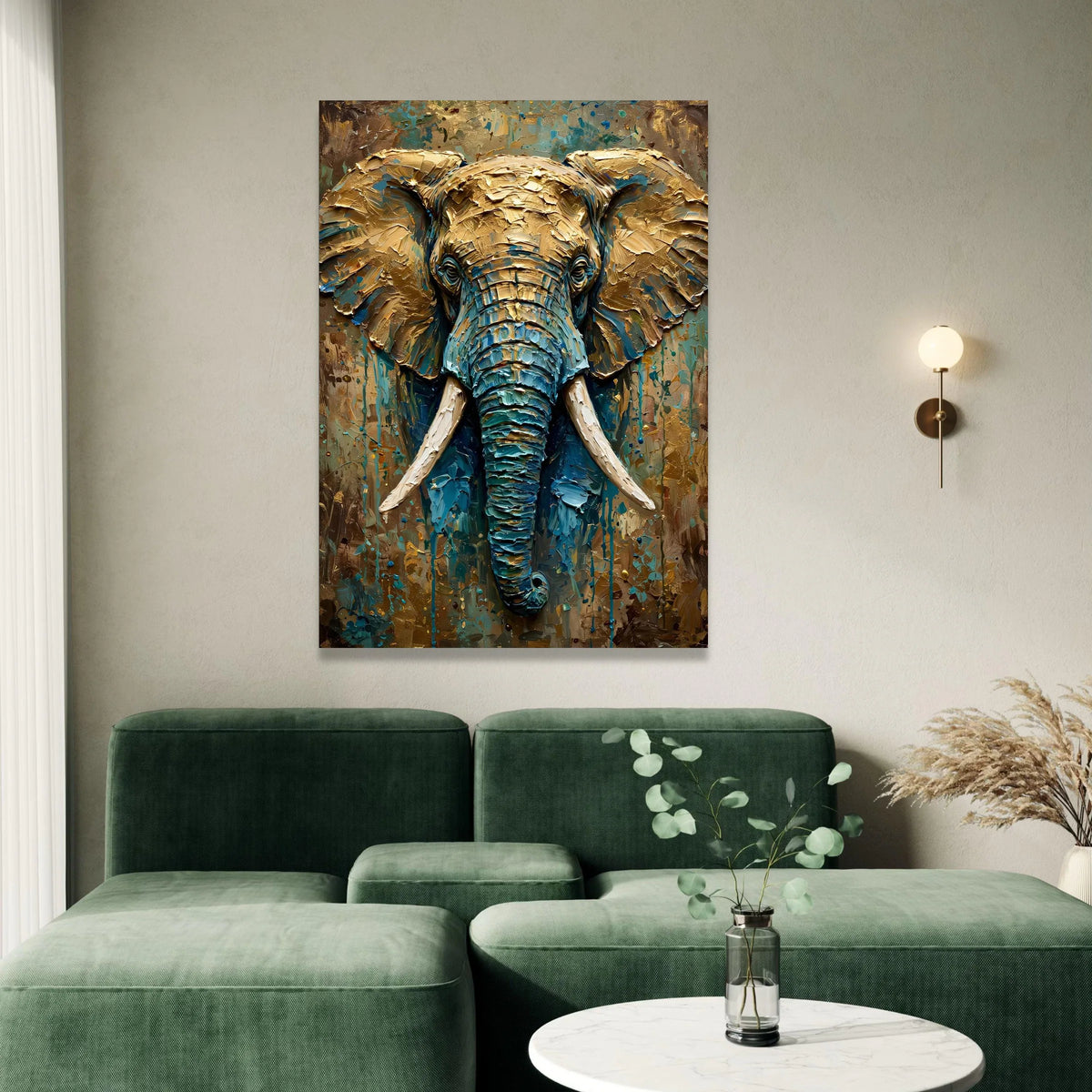 Majestic Elephant Portrait Canvas, Blue and Gold Wildlife Wall Art, Large Animal Canvas Decoration, Safari Home Accent, Canvas Print Art