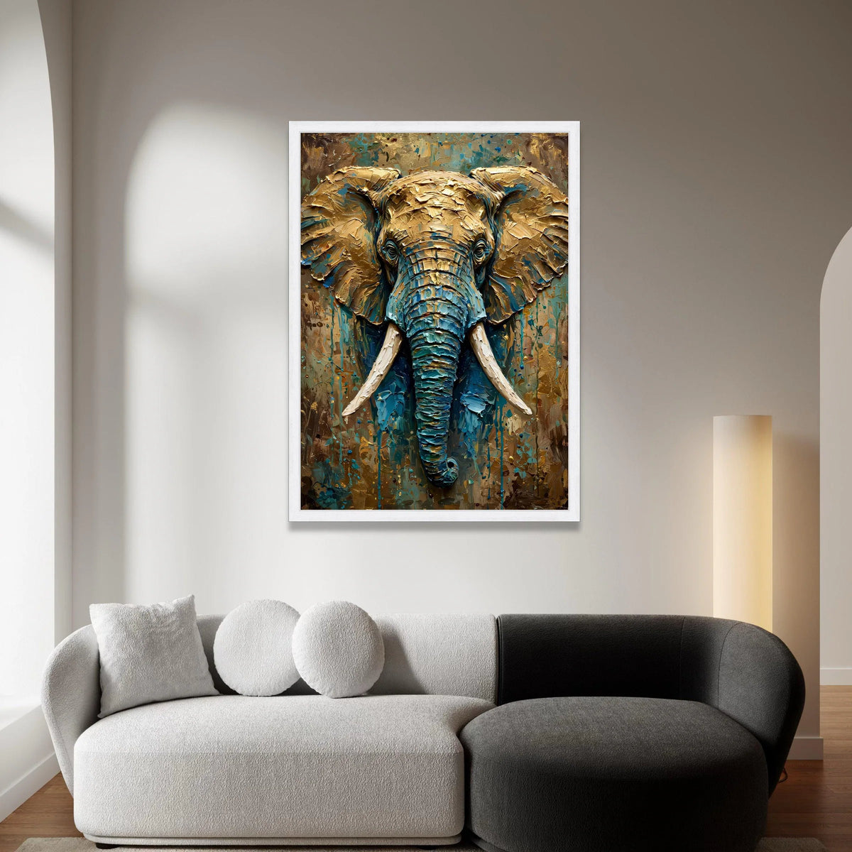 Majestic Elephant Portrait Canvas, Blue and Gold Wildlife Wall Art, Large Animal Canvas Decoration, Safari Home Accent, Canvas Print Art