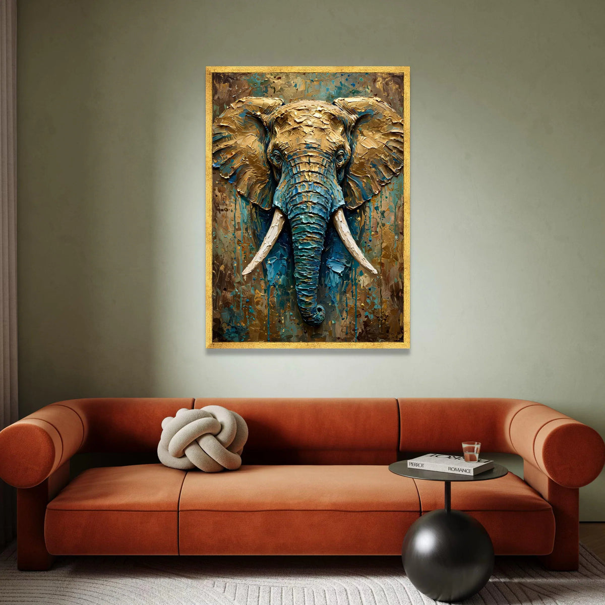 Majestic Elephant Portrait Canvas, Blue and Gold Wildlife Wall Art, Large Animal Canvas Decoration, Safari Home Accent, Canvas Print Art