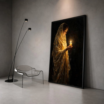 Reflective Woman Holding Candle Canvas, Spiritual Prayer Wall Art, Peaceful Mood Canvas, Religious Home Decor, Meditation Canvas Print Art
