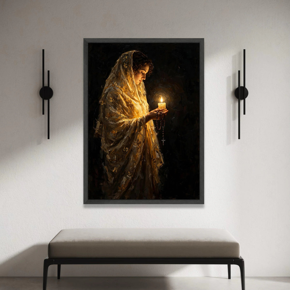 Reflective Woman Holding Candle Canvas, Spiritual Prayer Wall Art, Peaceful Mood Canvas, Religious Home Decor, Meditation Canvas Print Art