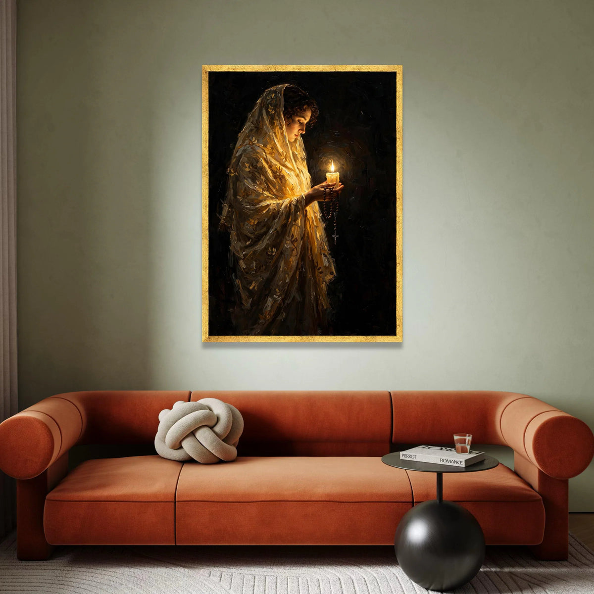 Reflective Woman Holding Candle Canvas, Spiritual Prayer Wall Art, Peaceful Mood Canvas, Religious Home Decor, Meditation Canvas Print Art