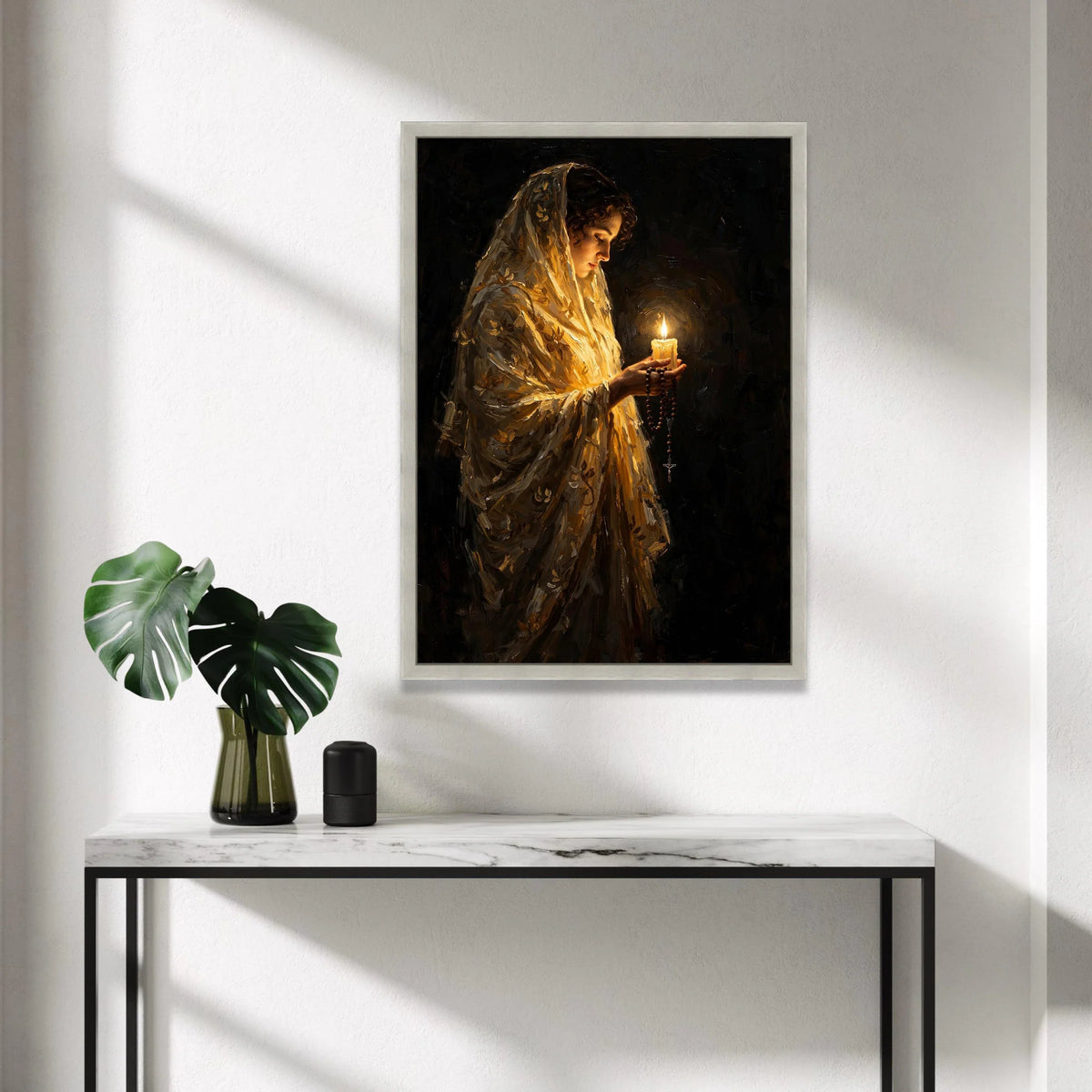 Reflective Woman Holding Candle Canvas, Spiritual Prayer Wall Art, Peaceful Mood Canvas, Religious Home Decor, Meditation Canvas Print Art