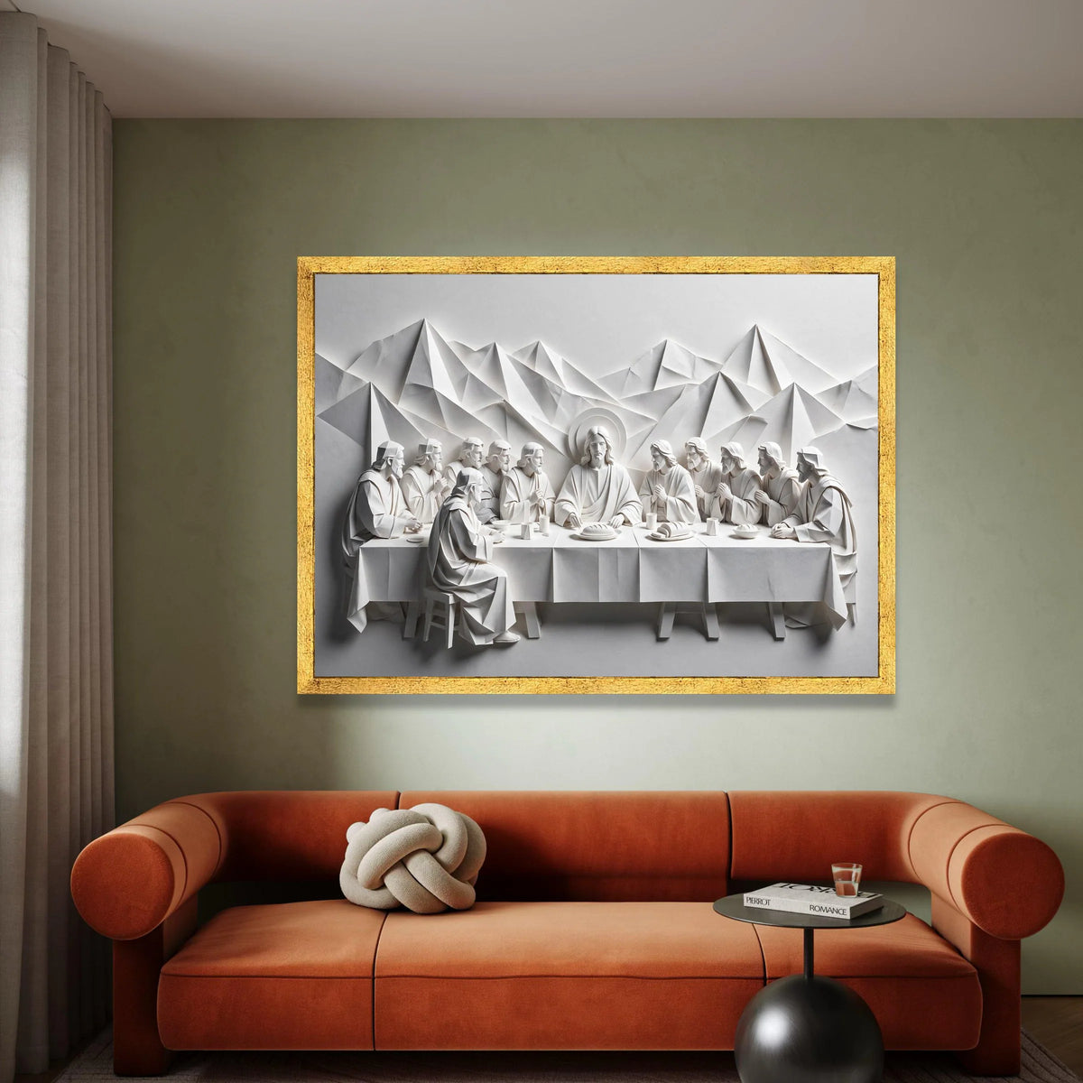 The Last Supper Paper Art Canvas Wall Art, Religious Christian Decor, Spiritual Table Scene, Minimalist White Sculpture Canvas Print Art