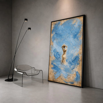 Elegant Woman Silhouette Canvas, Blue Abstract Swirl Background, Modern Figurative Wall Art, Contemporary Home Decoration Canvas Print Art