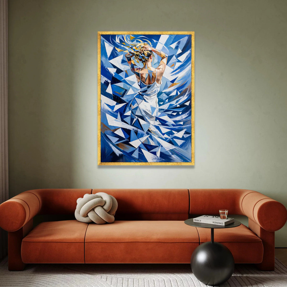 Abstract Woman White Dress Canvas, Geometric Blue Art, Modern Figurative Wall Art, Contemporary Home Decoration Canvas Print Art