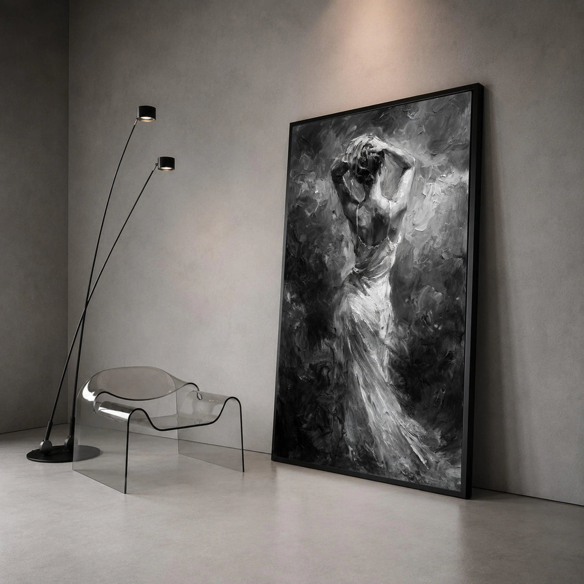 Elegant Woman Back Pose Canvas, Black and White Figurative Wall Art, Modern Female Silhouette Canvas, Bedroom Wall Canvas Print Art