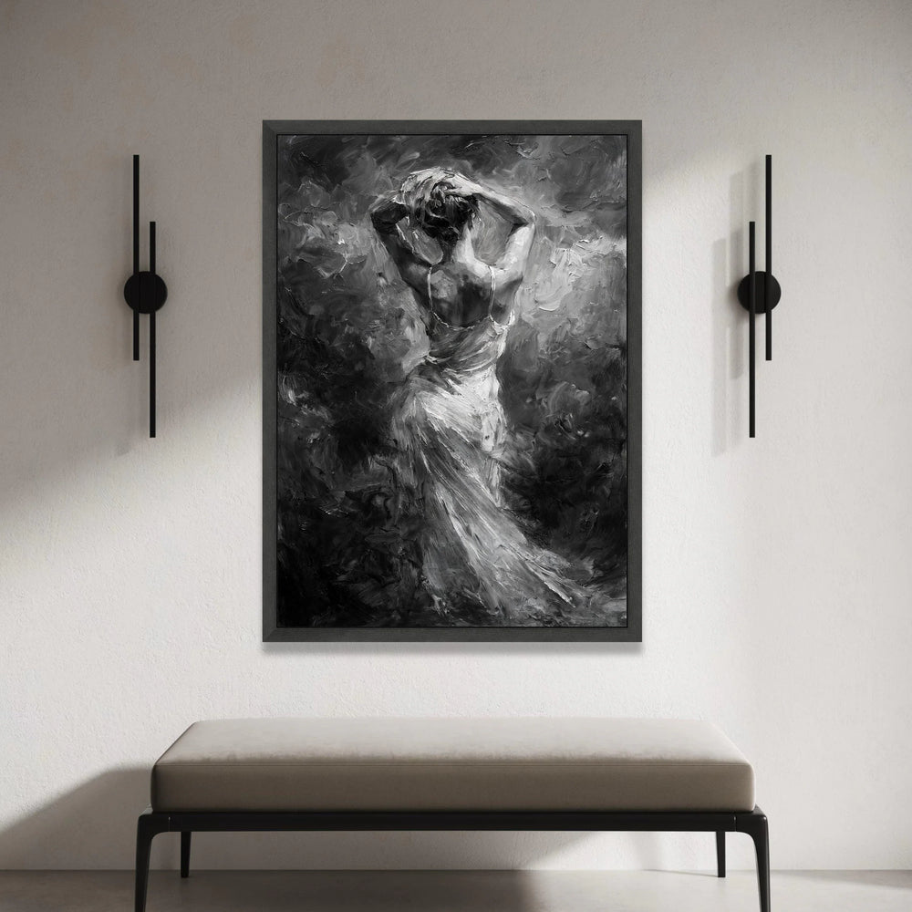 Elegant Woman Back Pose Canvas, Black and White Figurative Wall Art, Modern Female Silhouette Canvas, Bedroom Wall Canvas Print Art
