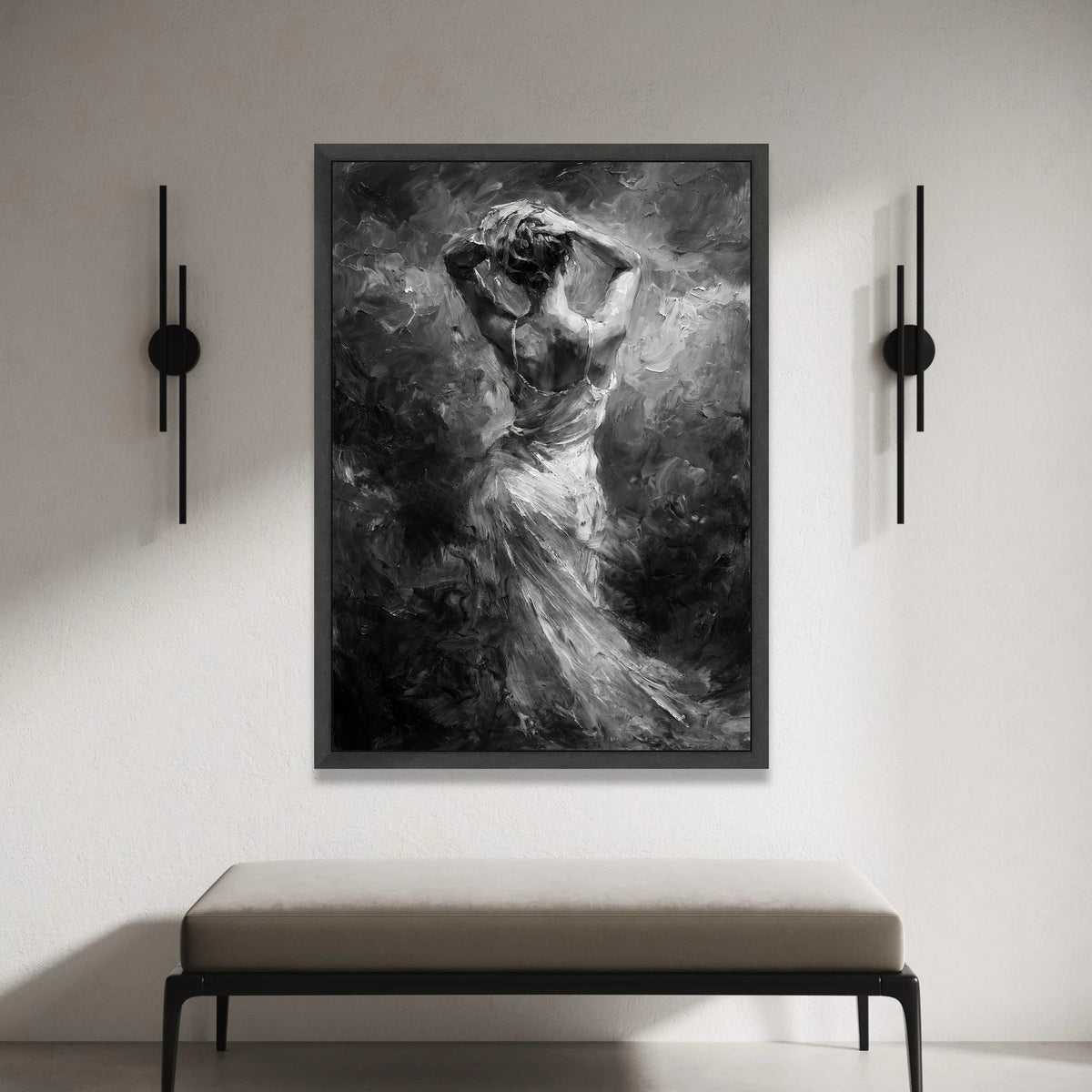 Elegant Woman Back Pose Canvas, Black and White Figurative Wall Art, Modern Female Silhouette Canvas, Bedroom Wall Canvas Print Art