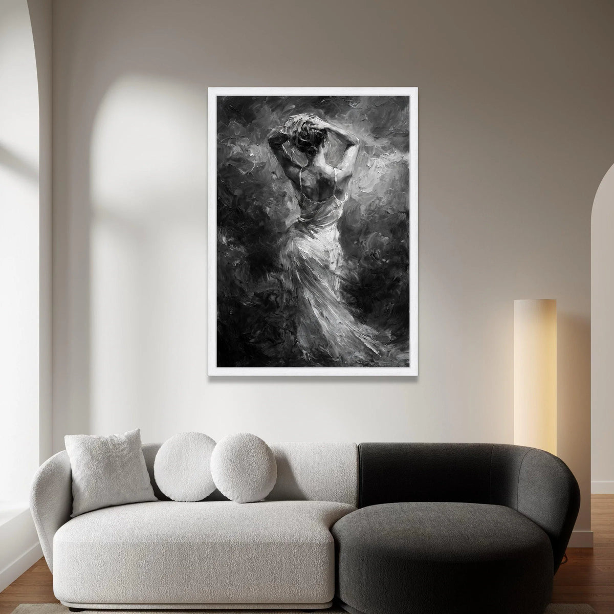 Elegant Woman Back Pose Canvas, Black and White Figurative Wall Art, Modern Female Silhouette Canvas, Bedroom Wall Canvas Print Art