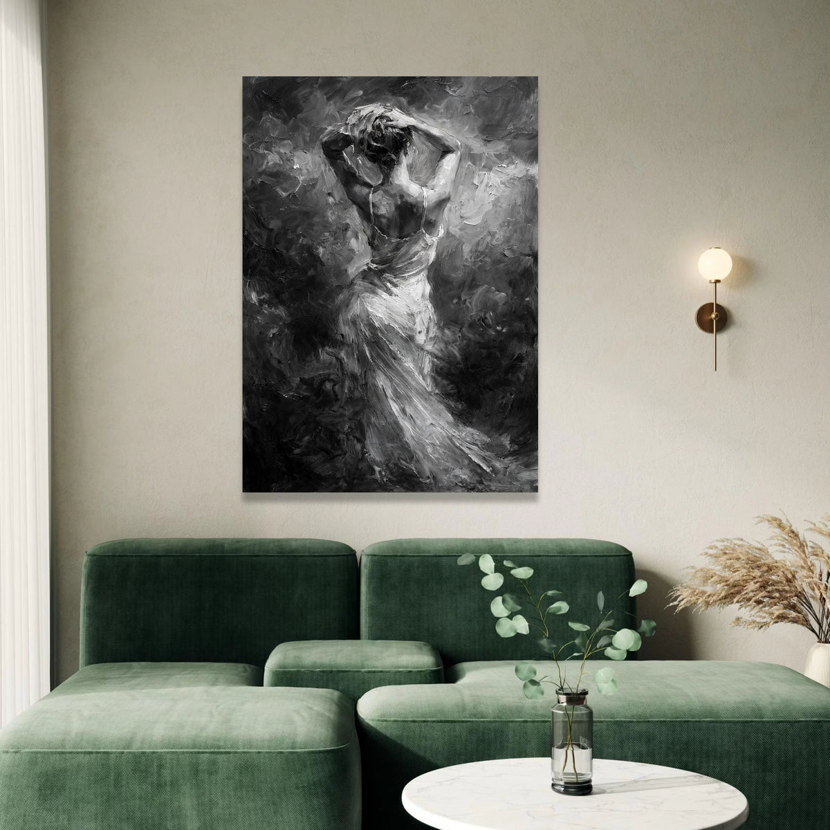 Elegant Woman Back Pose Canvas, Black and White Figurative Wall Art, Modern Female Silhouette Canvas, Bedroom Wall Canvas Print Art