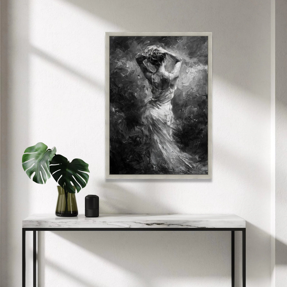 Elegant Woman Back Pose Canvas, Black and White Figurative Wall Art, Modern Female Silhouette Canvas, Bedroom Wall Canvas Print Art