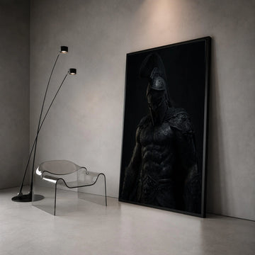 Dark Spartan Warrior Canvas Wall Art, Ancient Greek Armor Canvas, Mythical Hero Decoration, Dramatic Black Poster, Ready to Canvas Print Art