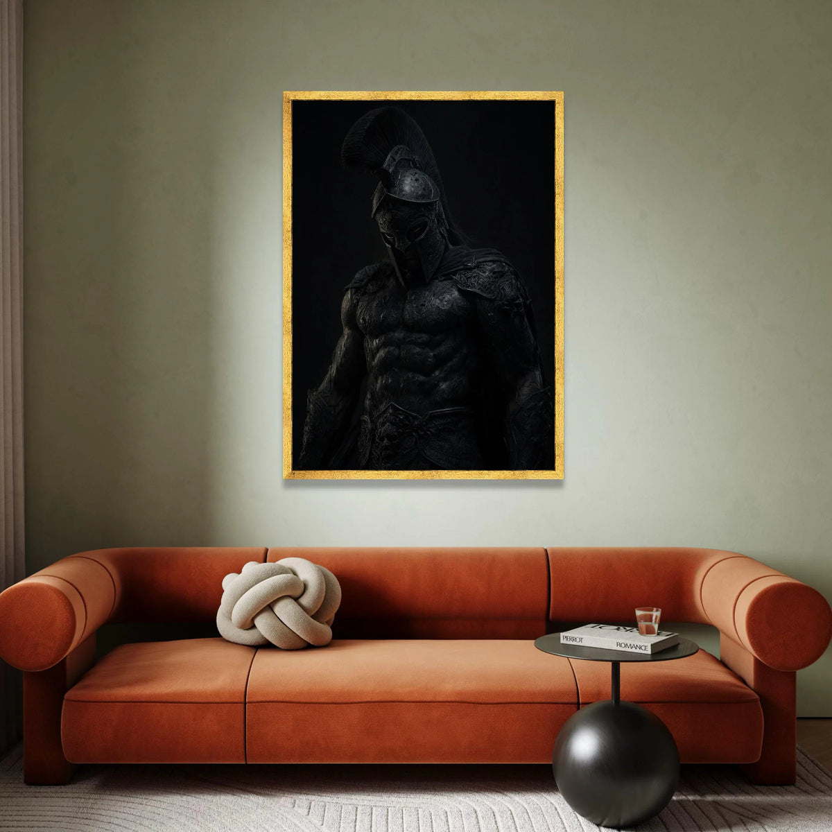 Dark Spartan Warrior Canvas Wall Art, Ancient Greek Armor Canvas, Mythical Hero Decoration, Dramatic Black Poster, Ready to Canvas Print Art