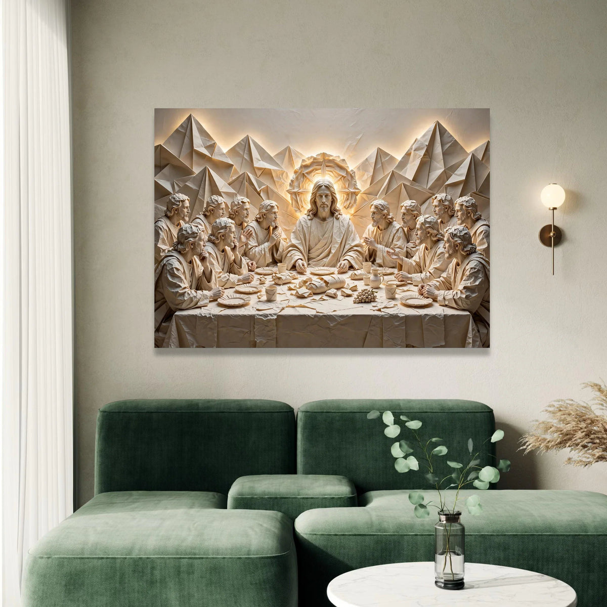 The Last Supper Paper Art Canvas, Religious Wall Decor, Christian Home Decoration, Spiritual Table Scene Canvas, Canvas Print Art