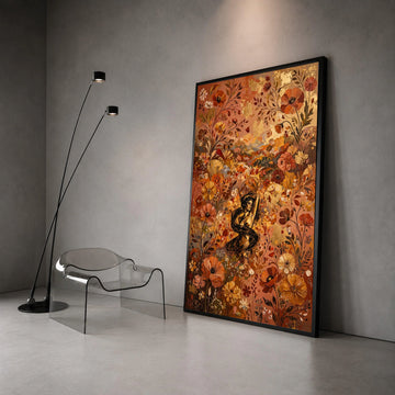 Elegant Woman Among Autumn Flowers Canvas, Floral Wall Art, Bohemian Canvas Decoration, Warm Color Palette, Nature Canvas Canvas Print Art