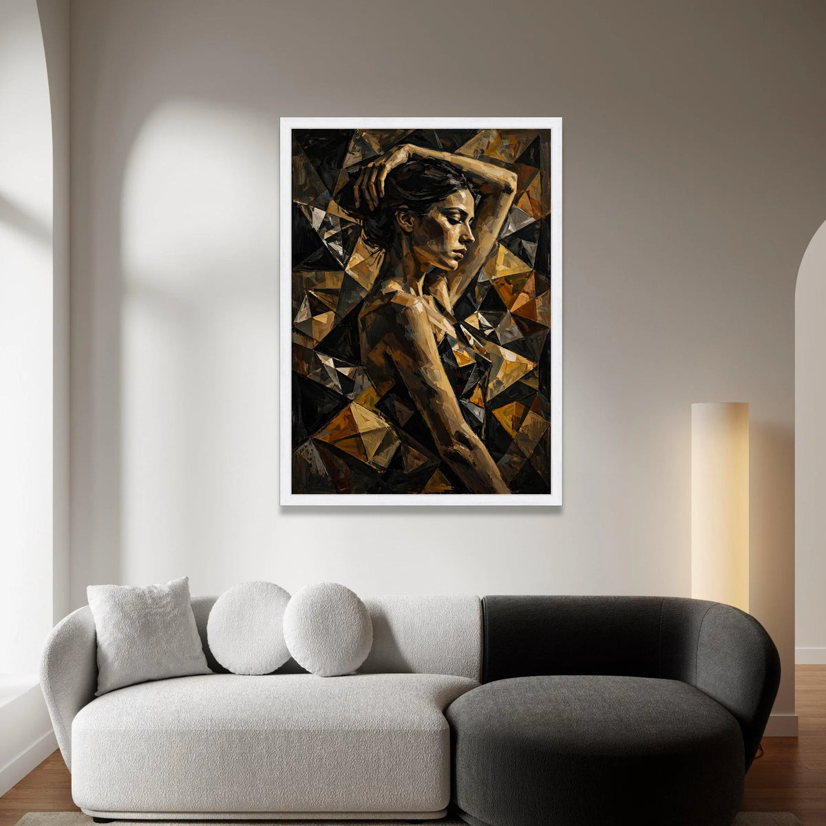 Abstract Woman Portrait Canvas, Geometric Art Design, Modern Figurative Canvas, Brown Tones Wall Art, Contemporary Home Canvas Print Art