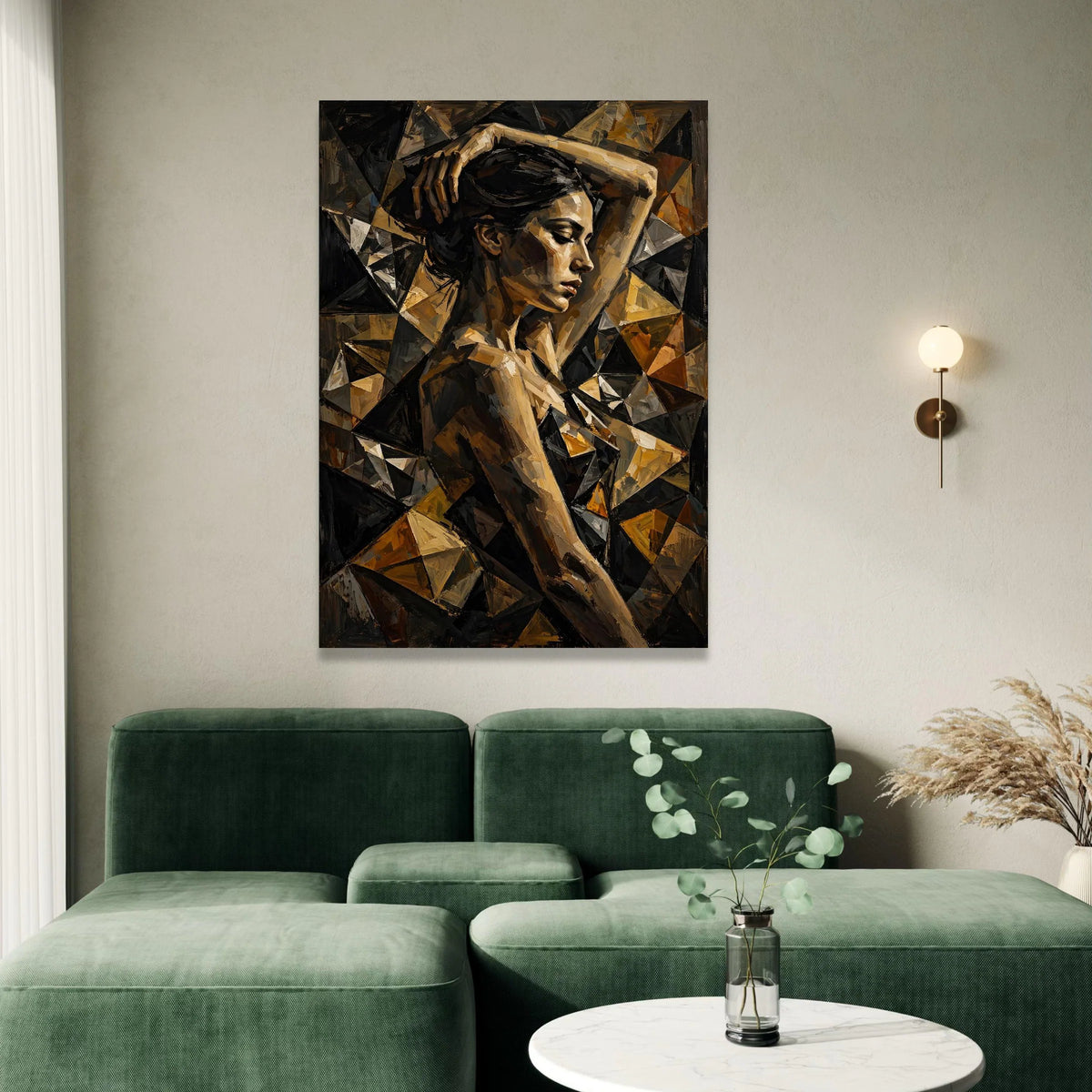 Abstract Woman Portrait Canvas, Geometric Art Design, Modern Figurative Canvas, Brown Tones Wall Art, Contemporary Home Canvas Print Art