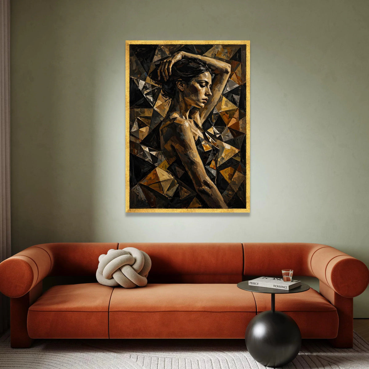 Abstract Woman Portrait Canvas, Geometric Art Design, Modern Figurative Canvas, Brown Tones Wall Art, Contemporary Home Canvas Print Art