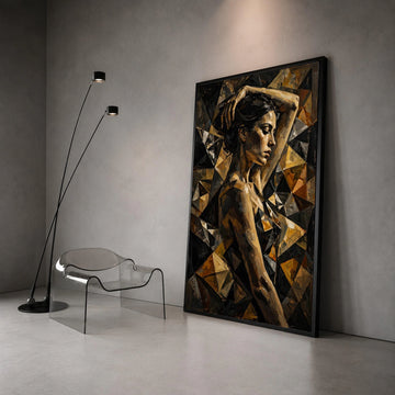 Abstract Woman Portrait Canvas, Geometric Art Design, Modern Figurative Canvas, Brown Tones Wall Art, Contemporary Home Canvas Print Art