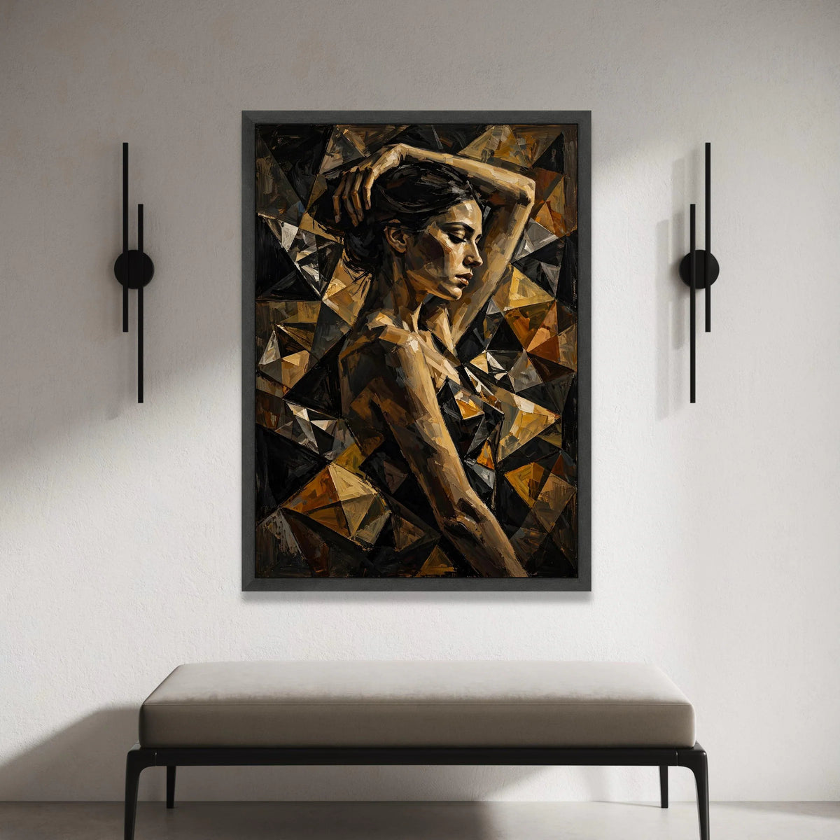 Abstract Woman Portrait Canvas, Geometric Art Design, Modern Figurative Canvas, Brown Tones Wall Art, Contemporary Home Canvas Print Art