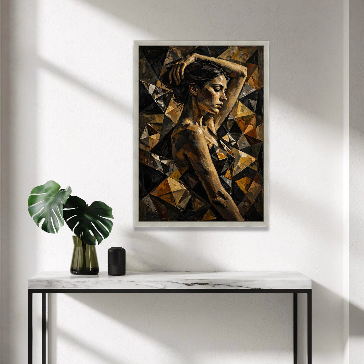 Abstract Woman Portrait Canvas, Geometric Art Design, Modern Figurative Canvas, Brown Tones Wall Art, Contemporary Home Canvas Print Art