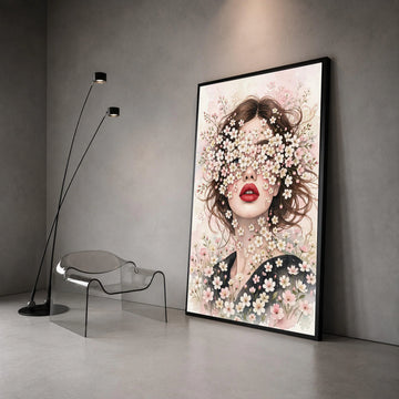 Floral Face Portrait Canvas, Woman with Blossoms Wall Art, Spring Flower Decoration, Feminine Beauty Canvas, Blooming Canvas Print Art