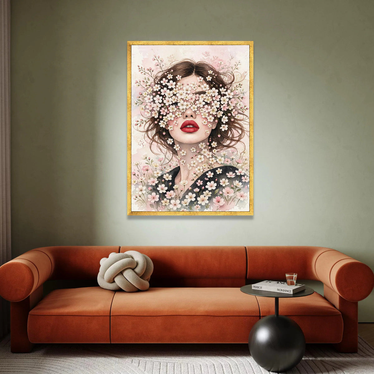 Floral Face Portrait Canvas, Woman with Blossoms Wall Art, Spring Flower Decoration, Feminine Beauty Canvas, Blooming Canvas Print Art